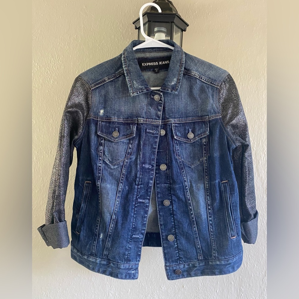 Express Blue Denim Jacket with glitter sleeves